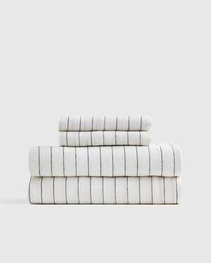 Quince European Linen Pencil Stripe Sheet Set Queen NWOT
